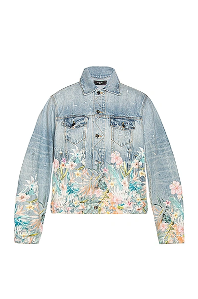 Amiri Blue Denim Floral Leaf Trucker Jacket