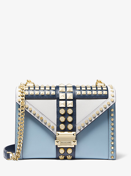 Michael Kors Whitney Large Studded Saffiano Leather Convertible Shoulder Bag In Blue | ModeSens