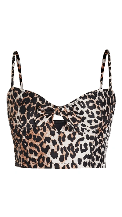 Ganni Leopard-print Underwired Bikini Top In Brown
