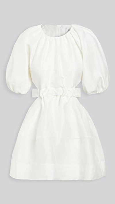 Aje Psychedelia Puff-sleeved Cutout Linen-blend Dress In White