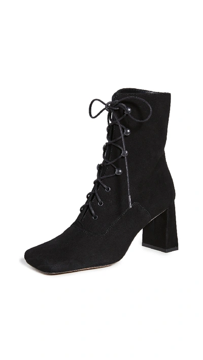 By Far Claude Lace Up Suede Booties In Black
