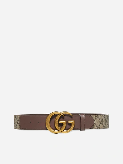 Gucci Cintura In Pelle E Tessuto Con Fibbia Doppia G