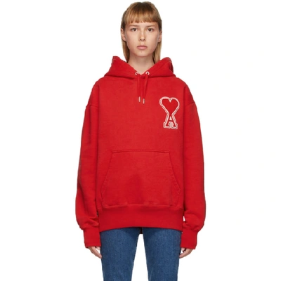 Ami Alexandre Mattiussi Red Ami De Coeur Hoodie In 600 Red