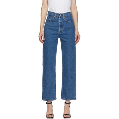 Levi's Ribcage Straight Leg Ankle Grazer Jeans In Midwash Blue In Georgie