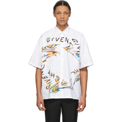 Givenchy Glitch Oversize Short Sleeve Button-up Shirt In White Multi