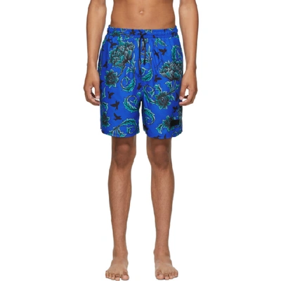 Givenchy Blue Floral Printed Long Swim Shorts