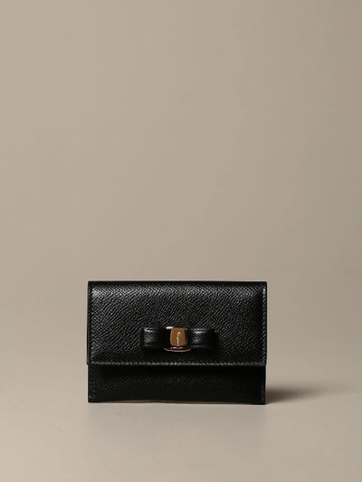 Ferragamo Credit Card Holder In Leather In Black