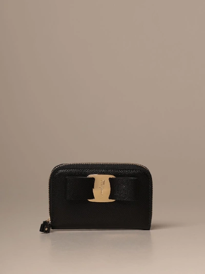 Ferragamo Business Card Holder With Vara Bow In Black