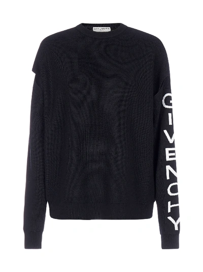 Givenchy Logo And Cut-out Sleeves Wool Sweater In Black White