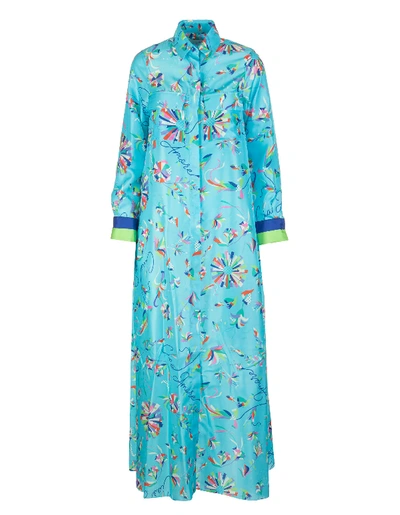 Giada Benincasa Printed Long Chemisier Dress With V-neck In Blue Flower
