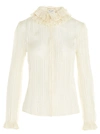 Saint Laurent Striped Blouse With Stripes And Frills In White