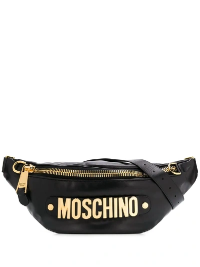 Moschino Lettering Logo Plaque Belt Bag In Black