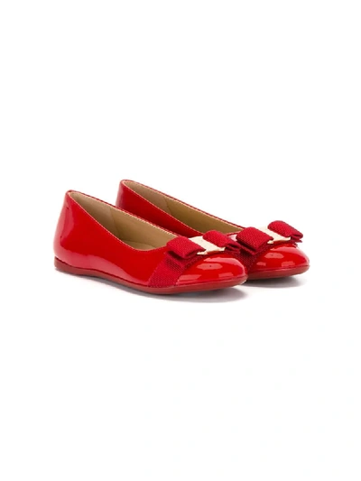 Ferragamo Kids' Vara Ballerinas In Red