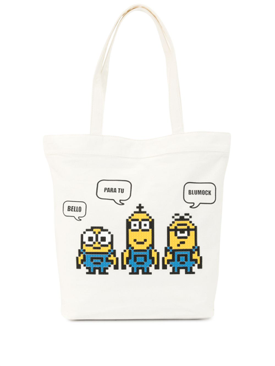 Mostly Heard Rarely Seen 8-bit X Minions Staring Together 8-bit Tote Bag In White