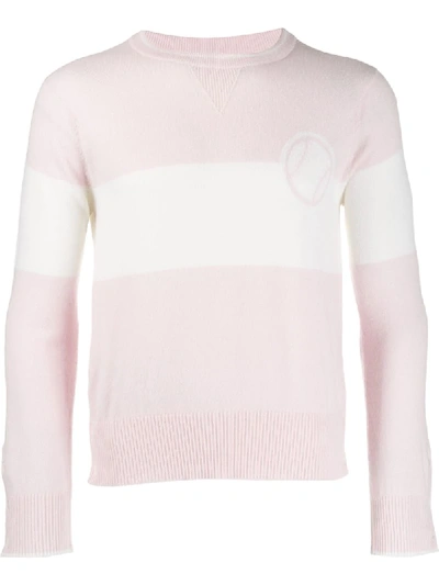 Thom Browne Baseball Icon Striped Cashmere Crew Neck In Pink