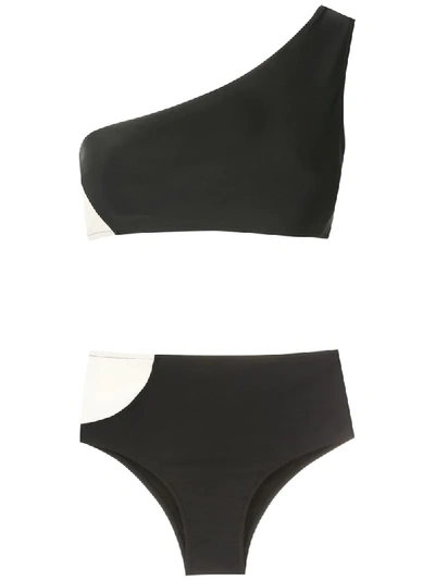 Osklen Asymmetric One Shoulder Bikini Set In Black