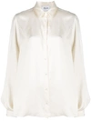 Redemption Slit Sleeve Collared Silk Shirt In Beige