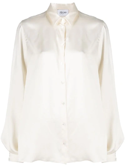 Redemption Slit Sleeve Collared Silk Shirt In Beige