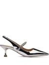 MIU MIU METALLIC CRYSTAL-EMBELLISHED 55MM SLINGBACK PUMPS