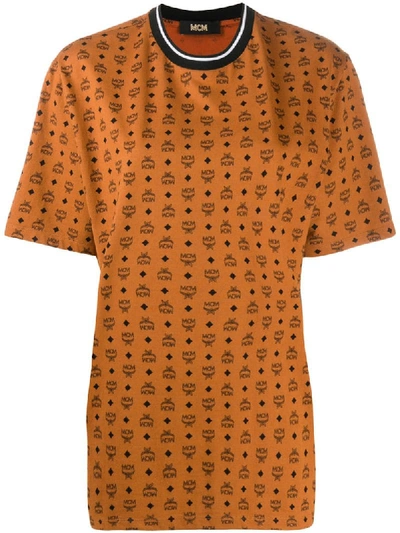 Mcm All-over Logo Print T-shirt In Brown