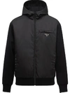 Prada Hooded Puffer Jacket In Black