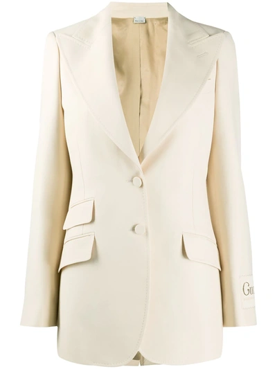 Gucci Wool & Silk Cady Crepe Blazer Jacket In Beige