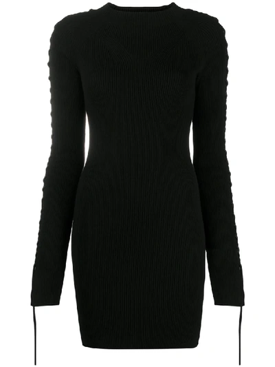 Diesel Lace-seam Knitted Mini Dress In Black