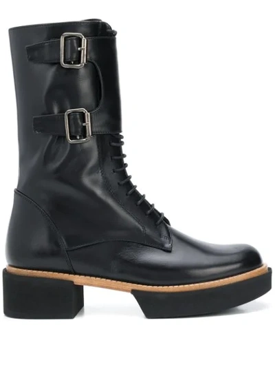 Paloma Barceló Paloma Barcelò Combat Boot In Black Nappa With Buckles