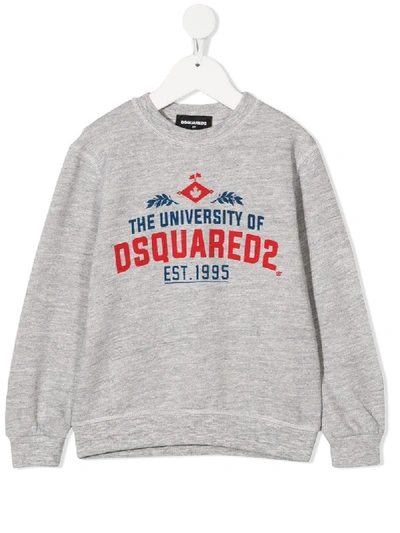 Dsquared2 Kids' University Printed Cotton Sweatshirt In Grey