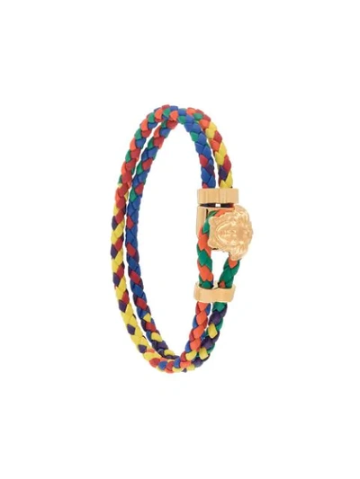 Versace Medusa Braided Leather Bracelet In Gold