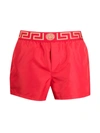 Versace Greca Border Long Boxer Trunks In Red Gold
