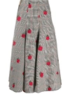 VERSACE ROSE-EMBROIDERED CHECK-PATTERN SKIRT