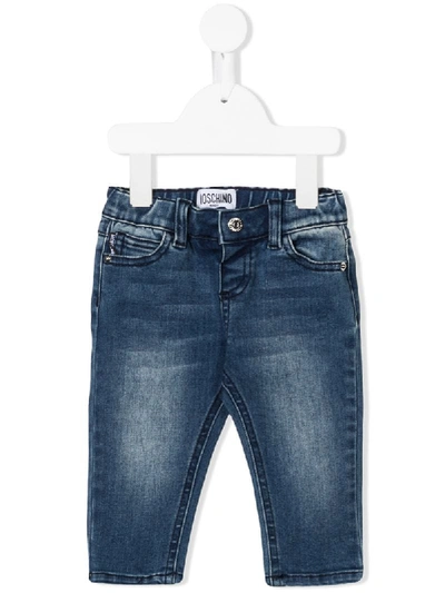 Moschino Babies' Teddy Bear Patch Jeans In Blue