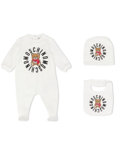 Moschino Babies' 圆形logo印花连体短裤 In White