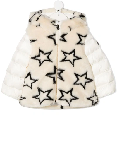 Moncler Babies' Star Pattern Faux-fut Coat In White
