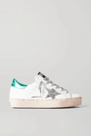 GOLDEN GOOSE HI STAR DISTRESSED GLITTERED LEATHER SNEAKERS