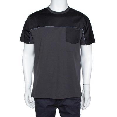 Pre-owned Prada Charcoal Grey Stretch Cotton Paneled Crew Neck T-shirt Xxl