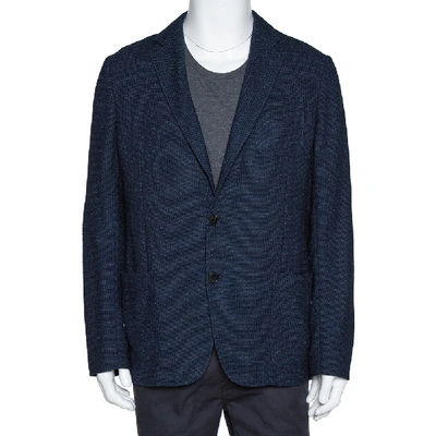Pre-owned Armani Collezioni Navy Blue Textured Wool Blend Jacket Xl