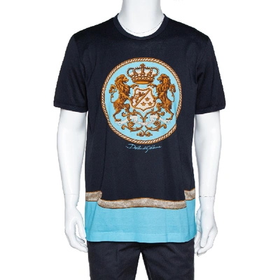 Pre-owned Dolce & Gabbana Navy Blue Principi Di Sicilia Print Cotton T-shirt 3xl