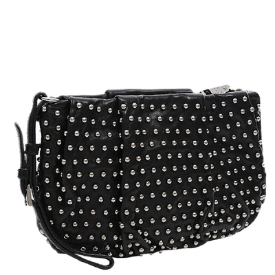 Pre-owned Prada Black Studded Leather Pouch Bag