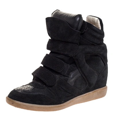 Pre-owned Isabel Marant Black Suede And Leather Bekett Wedge High Top Sneakers Size 39