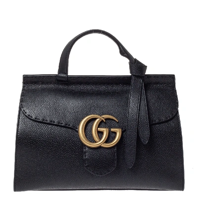 Pre-owned Gucci Black Leather Medium Gg Marmont Top Handle Bag