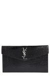 Saint Laurent Uptown Ysl Pouch In Croc-embossed Leather In Noir