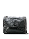 Saint Laurent Grey Niki Large Leather Shoulder Bag In Black