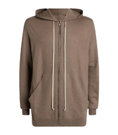 Rick Owens Oversized Boiled Cashmere Hoodie In Brown