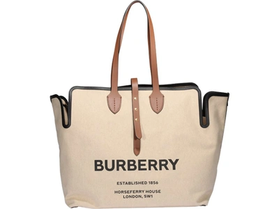 Burberry Tb-print Leather-trimmed Cotton Tote Bag In Beige