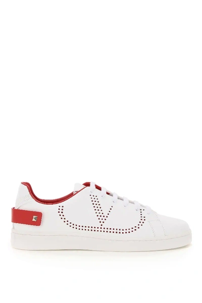 Valentino Garavani Vlogo Backnet Leather Sneakers In White,red