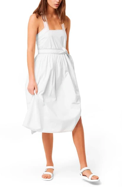 French Connection Enisa Belted Cotton Poplin Sundress In Summer White/ Utility Blue