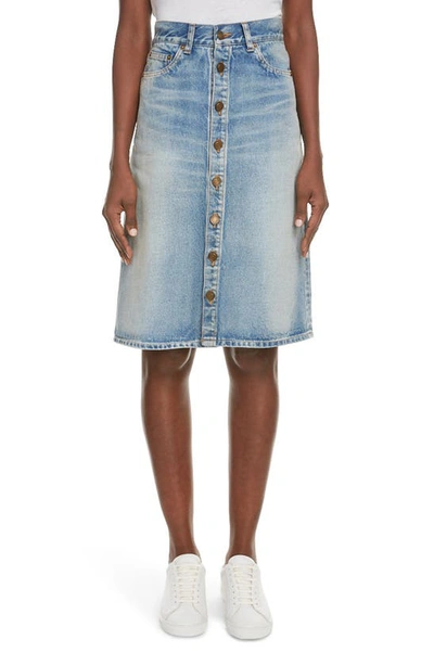 Saint Laurent Knee Length Denim Skirt In Blue