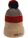 GUCCI HORIZONTAL-STRIPE POMPOM BEANIE